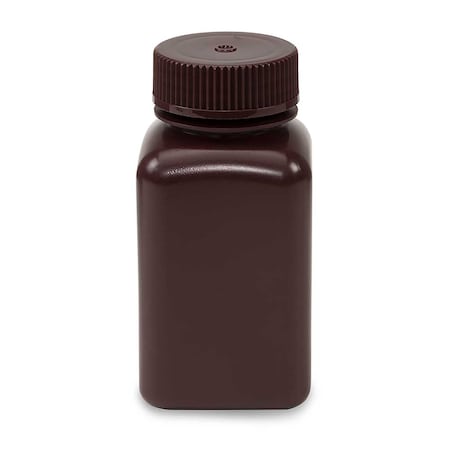 Globe Scientific Diamond RealSeal Bottle, Wide Mouth, Square, Amber HDPE with Amber PP Closure, 175mL, 12PK 7180175AM